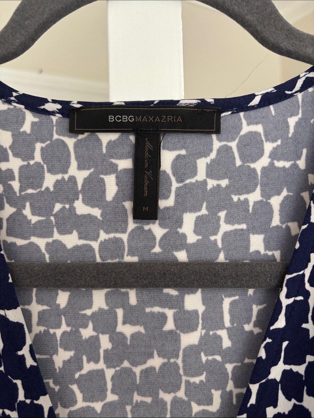 BCBGMaxAzria Navy and White Printed Midi Dress